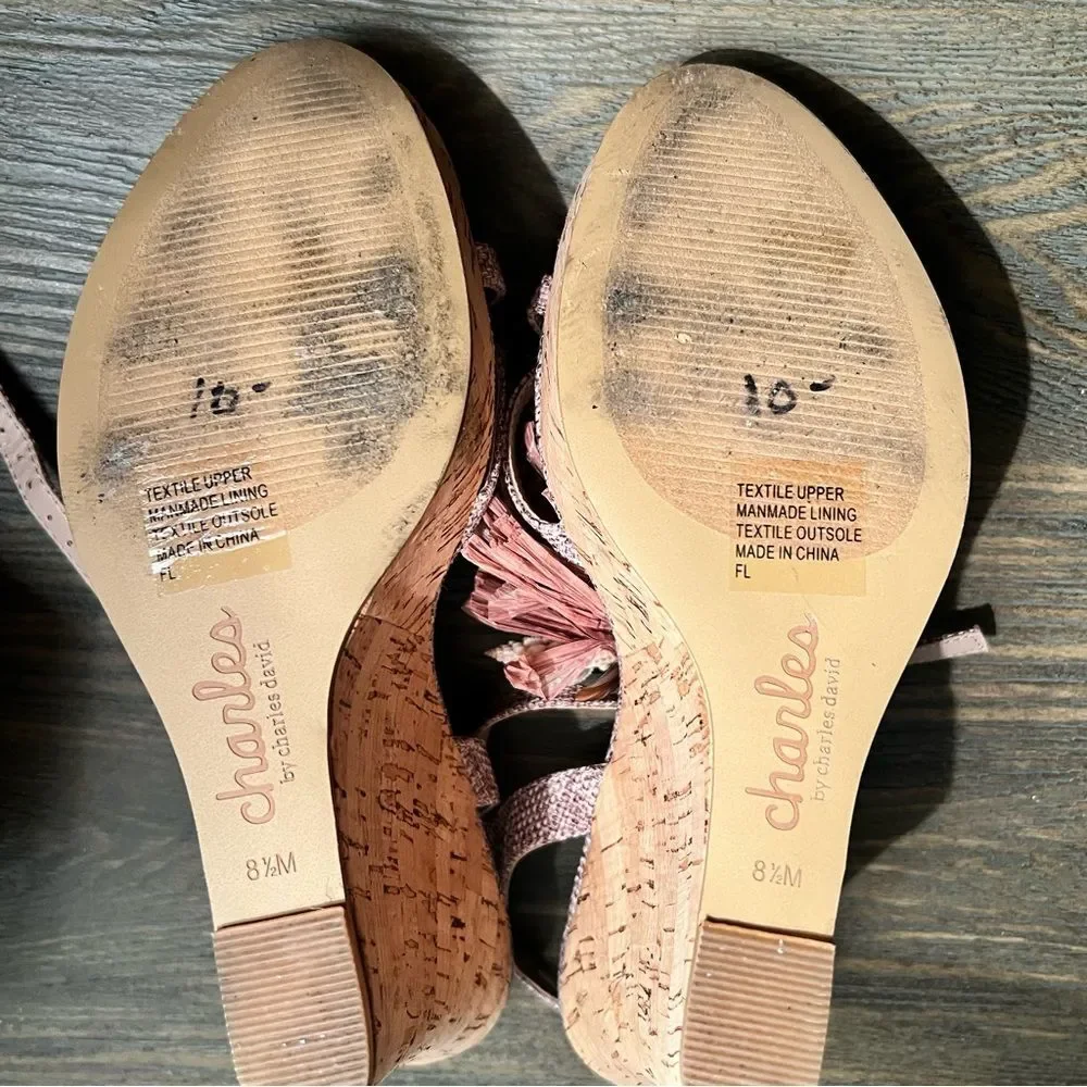 Charles by Charles David cork wedges 🌺 straw & shell embellishments 🌺 8.5